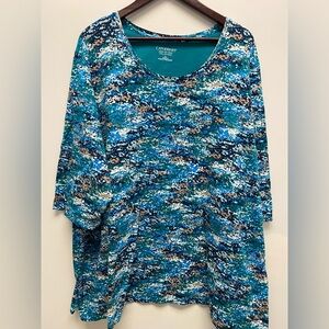 4 for $25 🍒 Catherines Teal and Brown Abstract Relaxed Fit Top / Tunic Size 3x